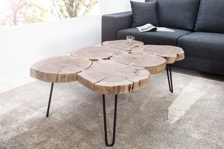Design salontafel GOA 110cm acacia boomstam plakjes 4 cm tafelblad - Img 4