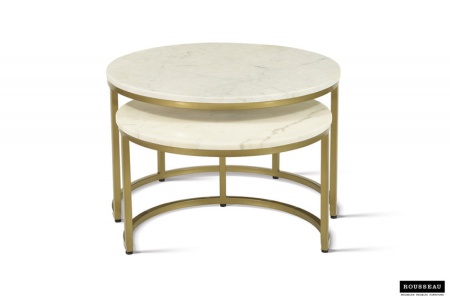 Design salontafel set van 2 ELEGANCE 70cm wit met marmer decor messing gouden frame - Img 2