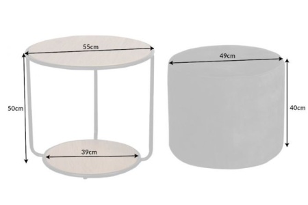 Design salontafel STUDIO 55cm eiken look met poef van fluweel - Img 2
