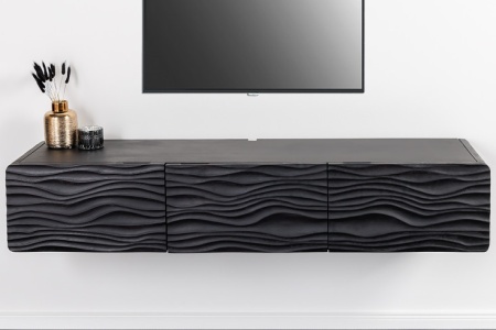 Design tv-meubel WAVE 160cm zwart massief mangohout hangend - Img 4