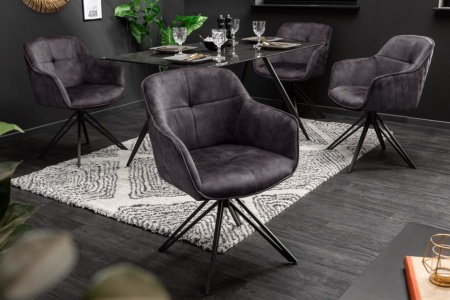 Draaibare design stoel donkergrijs fluweel in retrostijl met decoratief quiltwerk - Img 6