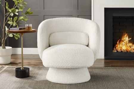 Draaibare designfauteuil BOSSA NOVA 80cm bouclé wit - Img 3