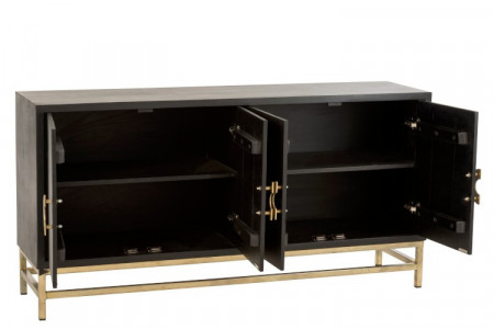 Grijs en Zwart Dressoir met Houtnerf - 160 cm - 4 Deuren en 3 Laden