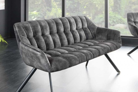 Eetkamerbank PAPILLON 165cm grijs fluweel met rugleuning zwart metalen frame - Img 3