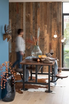 Eettafel Mangohout 4 Draai Stoelen Metaal Zwart Hout Bruin 130cm - Img 8