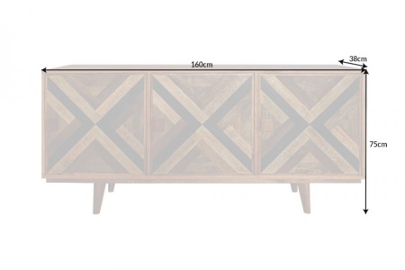 Elegant dressoir LONG ISLAND Mangohouten look 160 cm met retro patroon - Img 2