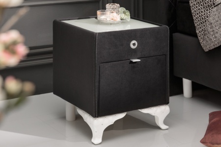 Elegant nachtkastje VERSAILLES 43cm zwart fluweel met lade indirecte verlichting - Img 3