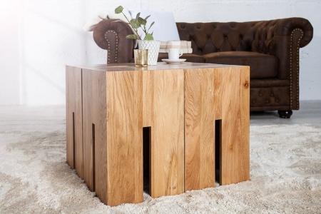 Elegante bijzettafel CASTLE H45 cm naturel geolied wild eiken poef - Img 2