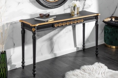 Elegante consoletafel VENICE 125 cm zwart goud massief hout - Img 3