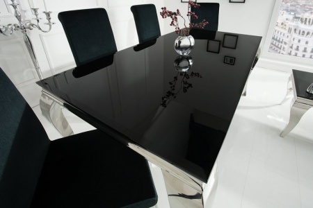 Elegante design eettafel MODERN BAROK 200cm zwart roestvrijstalen opaal glazen tafelblad - Img 5