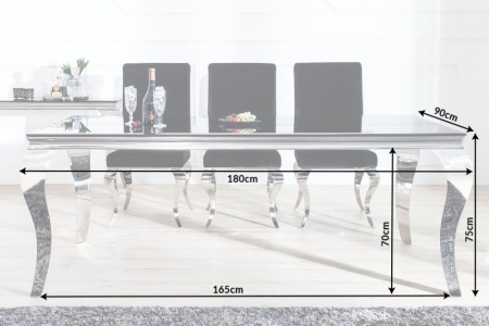 Elegante design eettafel MODERN BAROQUE 180 cm zwart roestvrijstalen opaal glazen tafelblad - Img 8