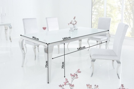 Elegante design eettafel MODERN BAROQUE 180cm wit roestvrijstalen opaal glazen tafelblad - Img 8