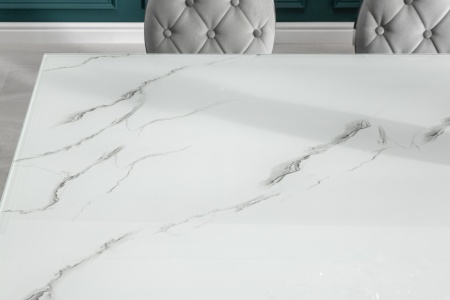 Elegante eettafel MODERN BAROK 180cm glazen blad in marmerlook roestvrijstalen poten - Img 7
