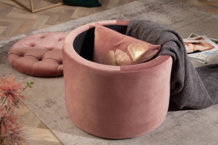 Elegante Poef Barok 50cm oudroze fluwelen opbergmand - Img 4