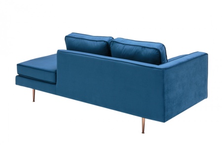 Elegante Récamière DIVA 196 cm donkerblauw fluwelen roségouden voetjes - Img 8