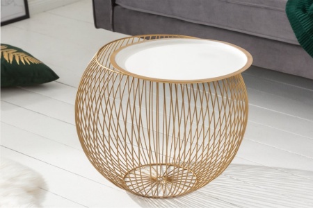 Elegante salontafel STORAGE 51 cm goud witte opbergmand met dienblad - Img 3