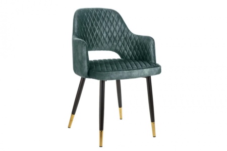 Elegante stoel PARIS petrol fluweel decoratief gewatteerd voetdoppen goud retro design met armleuningen - Img 8