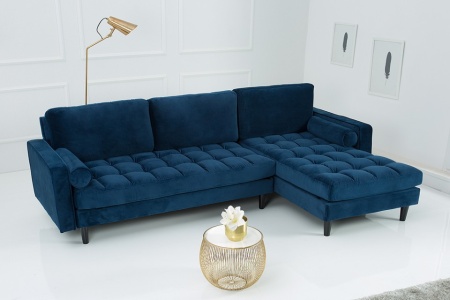 Extravagante Chesterfield-ontwerp hoekbank met 3 plaatsen COSY VELVET donkerblauwe fluwelen kernzithoek - Img 2