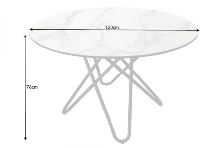 Extravagante eettafel ELLIPSE 120cm wit keramiek marmerlook ronde haarspeldpoten - Img 2