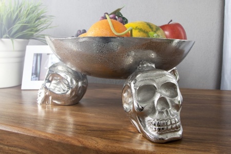 fruitschaal SKULL 35 cm zilveren aluminium schedelschaal - Img 3