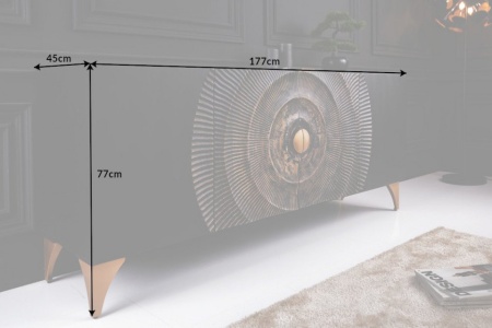 Handgemaakt dressoir Black Golden 177 cm zwart goud mangohout - Img 2