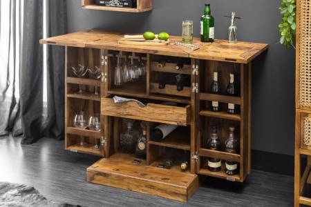 Handgemaakte barkast MOSKOU 130 cm Sheesham houtsteen afwerking 3D-effect - Img 2