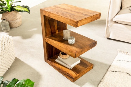 Handgemaakte bijzettafel E 60cm massief sheeshamhout variabel verstelbaar - Img 3