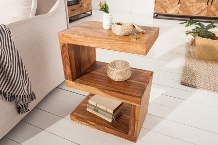 Handgemaakte bijzettafel S 60 cm Sheesham massief hout variabel instelbaar - Img 4