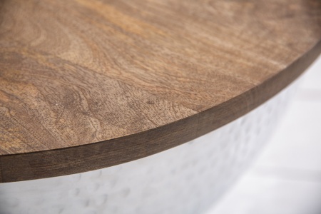 Handgemaakte salontafel 60cm zilver mangohout met opbergruimte - Img 7