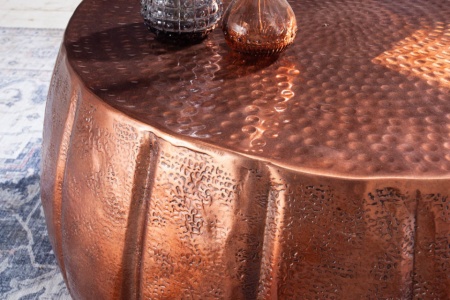 Handgemaakte salontafel 65cm koper met gehamerd design - Img 6