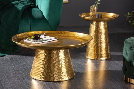 Handgemaakte salontafel ORIENT 63 cm goud met Volledig gehamerd blad design - Img 2