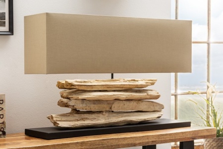 Handgemaakte tafellamp 80 cm beige drijfhout voet met linnen kap - Img 2