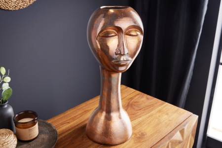 Handgemaakte vaas FACE 50cm koperlook antiek aluminium abstract - Img 7