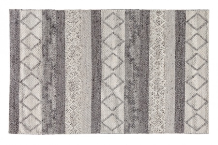 Handgeweven wollen vloerkleed 240x160cm grijs beige gebreid scheerwolpatroon - Img 8