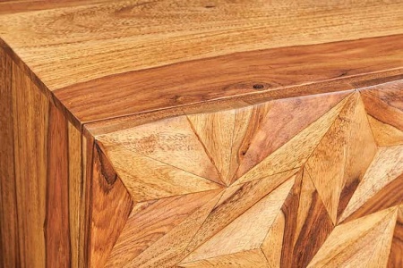 Hangend tv-lowboard ALPINE 160 cm naturel sheesham massief hout steenafwerking metaal mat goud - Img 8