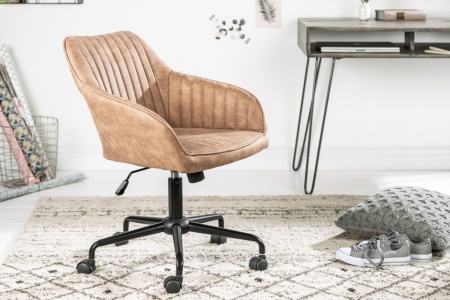 In hoogte verstelbare bureaustoel vintage taupe met armleuningen draaistoel - Img 2