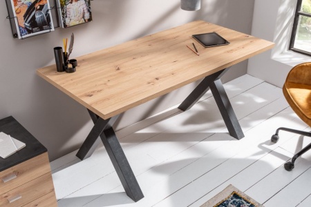 Industrieel bureau MONTREAL 140 cm knoestig eiken met zwart X-frame - Img 3