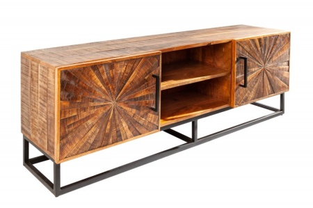 Industrieel tv-meubel WOOD ART 145cm mangohout met houten mozaïek handgemaakt - Img 7