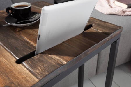 Industriële bijzettafel SCANDINAVIA 43cm acaciahout met tablethouder - Img 4