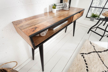 Uitschuifbare Consoletafel, 260, Voor 12 personen, Houten poten, Zwart