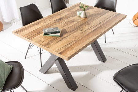 Industriële eettafel 140 cm eiken look met zwarte X-poten - Img 3