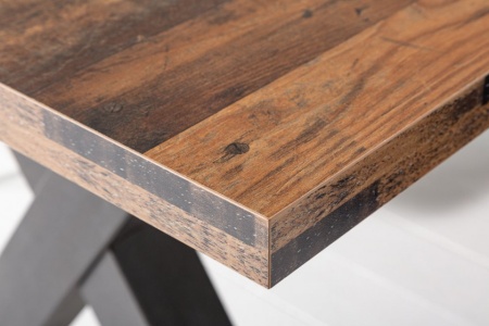 Industriële eettafel 140cm donker eiken look met antraciet zwarte X-poten - Img 5