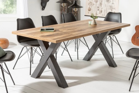 Industriële eettafel MONTREAL 180cm eiken look met zwarte X-poten - Img 3