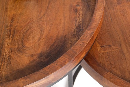 Industriële set van 2 bijzettafels ELEMENTS 55 cm acacia massief hout steen afwerking - Img 4
