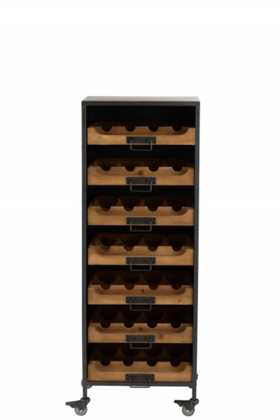 Kast Op Wielen 7 Laden Voor Wijnflessen Metaal/Hout Naturel - Img 3