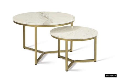 MARMEREN SALONTAFEL WIT 2-DELIG frame messing goud - Img 5