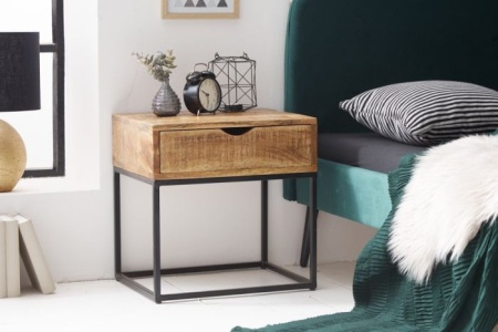 Massief bijzettafeltje MYSTIC LIVING 40cm acacia naturel 3D-oppervlak nachtkastje - Img 2