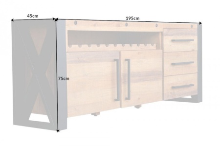 Massief dressoir BIG 195 cm grenen hout industrieel design met flessenhouder - Img 4