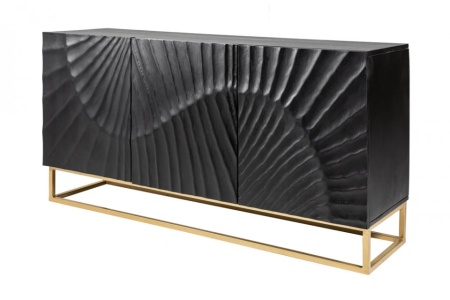 Massief dressoir SCORPION 140 cm zwart mangohout uitgebreid 3D-houtsnijwerk - Img 7