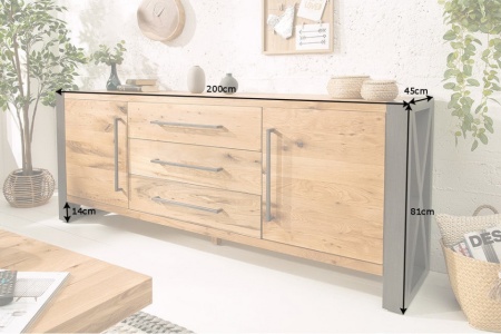 Massief dressoir THOR 200cm wild eiken geolied in industrieel design - Img 8